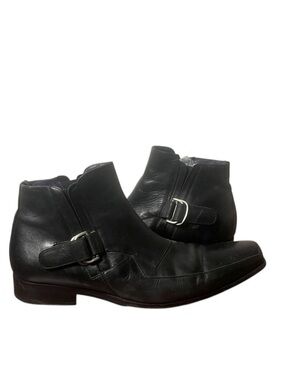MEZLAN Black Leather Boots Chelsea Buckle Strap Elastic Gusset Mens Size 10